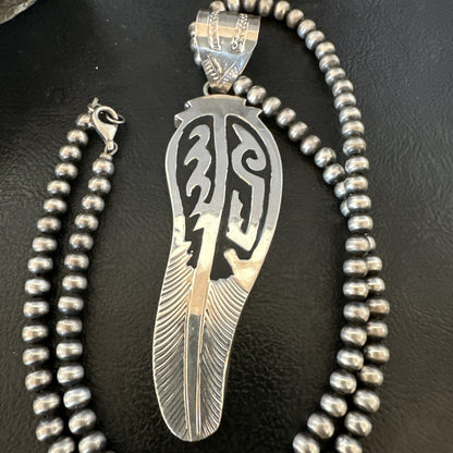 Mens Feather Navajo Sterling Silver Necklace Pendant 18578