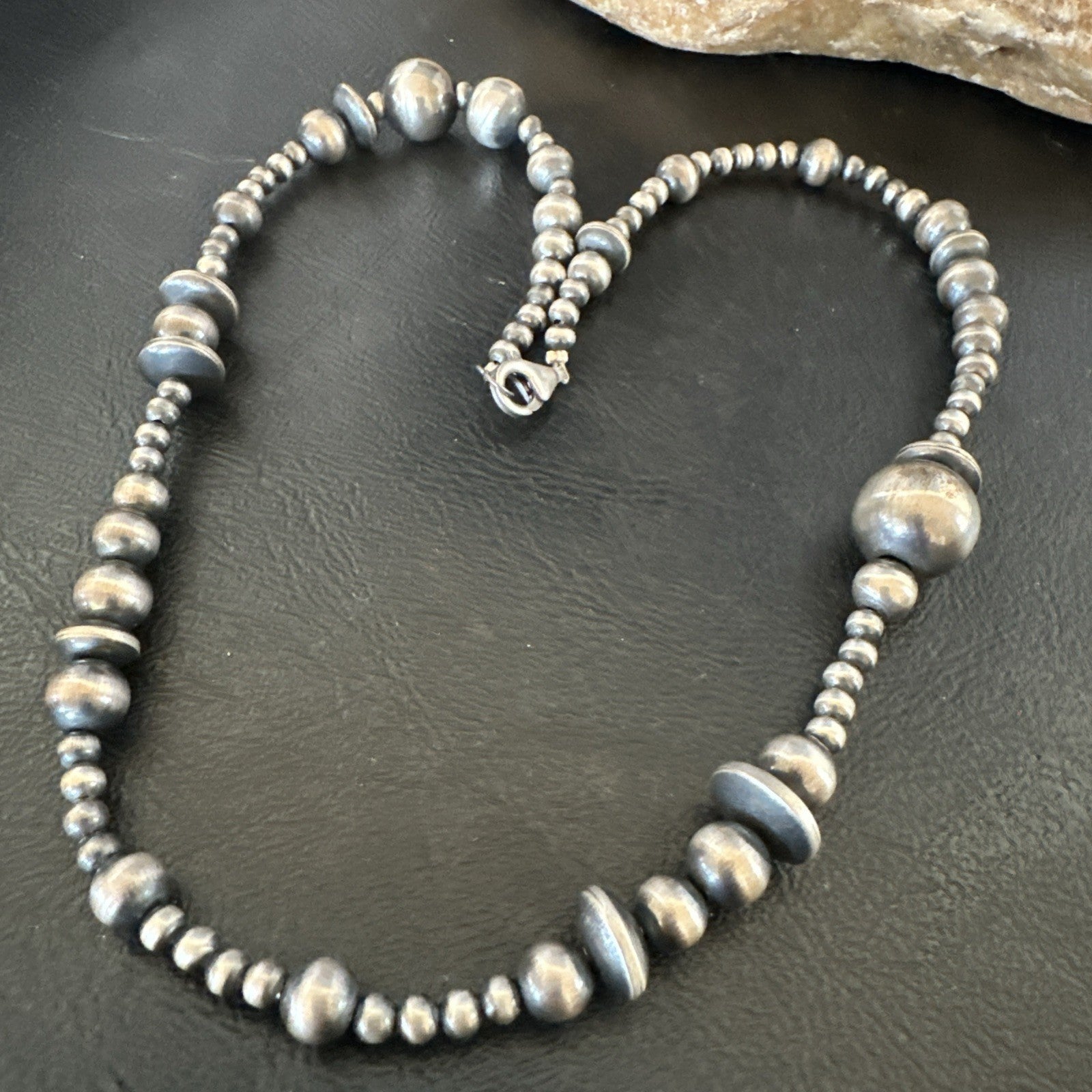 Mixed Bead Sterling Silver Navajo Pearls Necklace 18” 19221