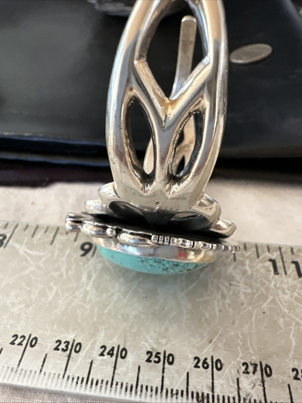 Yazzie Mens Blue Turquoise Navajo Sterling Silver Tufa Cast Cuff Bracelet 19694