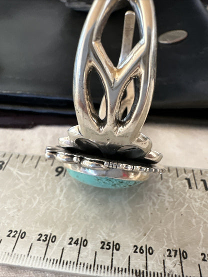 Yazzie Mens Blue Turquoise Navajo Sterling Silver Tufa Cast Cuff Bracelet 19694