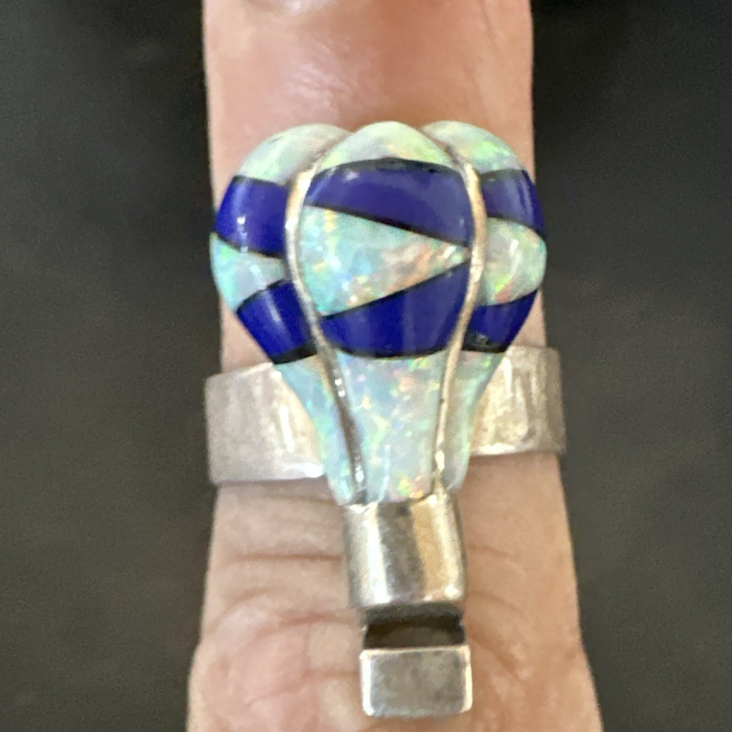 Navajo Balloon Blue Lapis White Opal Inlay Band Ring Sz 6 18188