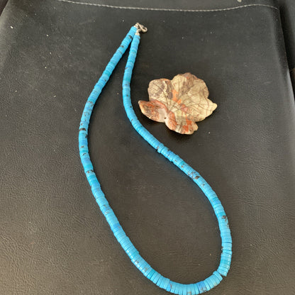 Robin Egg Blue Turquoise 18" Heishi Sterling Silver Bead Necklace 14008