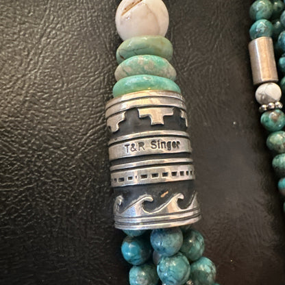 Tommy & Rosita Singer T R Sterling Silver Turquoise 4 Strand Necklace 30” 19758