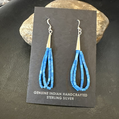 Blue Denim Lapis 2S Heishi Liquid Sterling Silver Dangle Earrings 17874