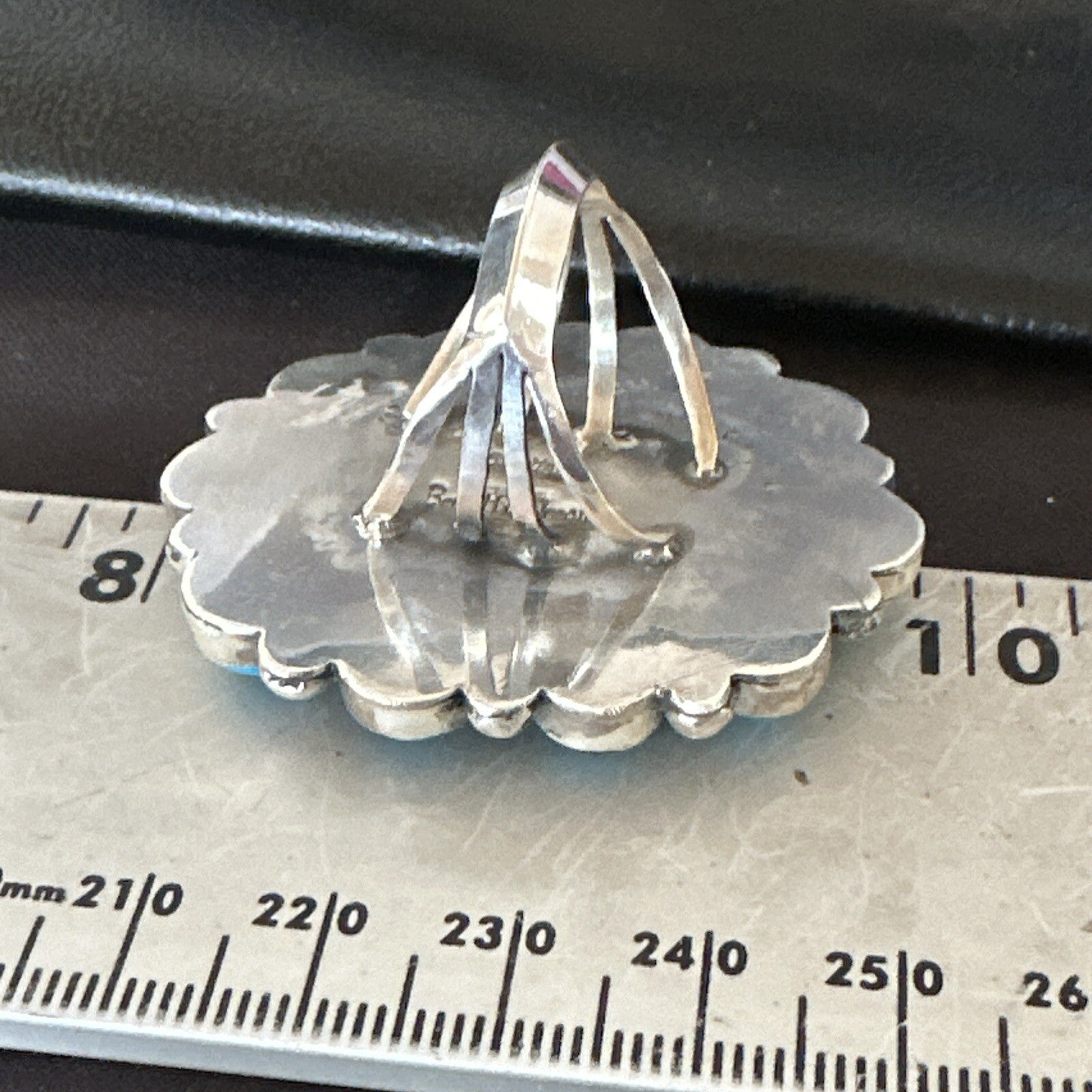 Blue Kingman Turquoise MOP Navajo Sterling Silver Cluster Ring Size 10 18395