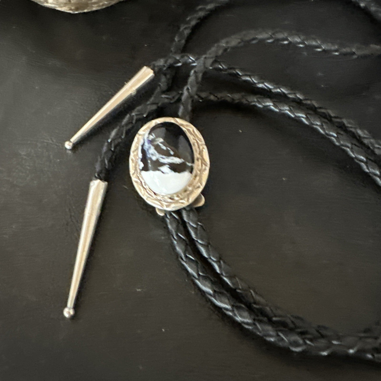 Mens BOLO TIE WHITE BUFFALO TURQUOISE Sterling Silver Navajo 1" 19123