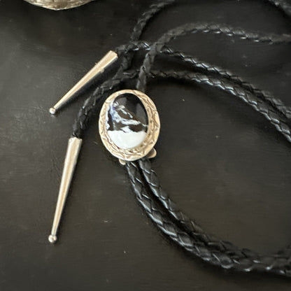 Mens BOLO TIE WHITE BUFFALO TURQUOISE Sterling Silver Navajo 1" 19123