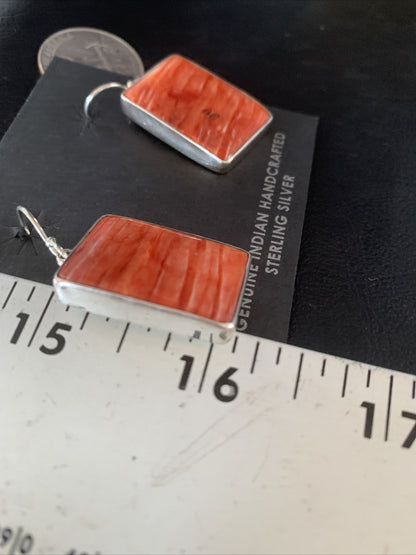 Red Spiny Oyster Navajo Sterling Silver Dangle Earrings 14094