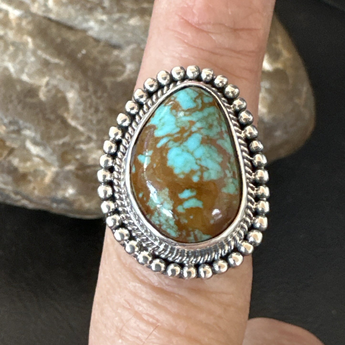 Blue Turquoise #8 Navajo Sterling Silver  Ring Size 8 18828