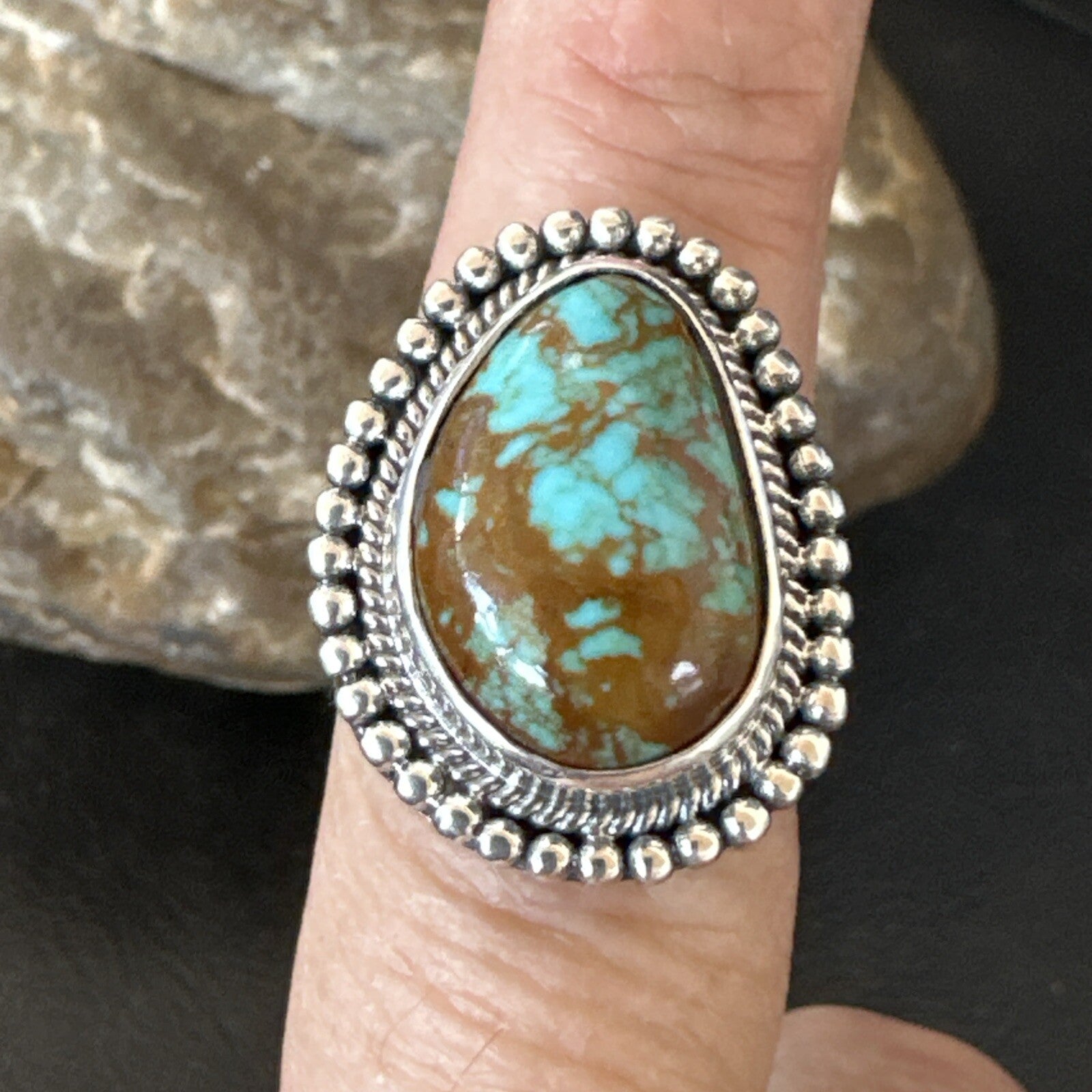 Blue Turquoise #8 Navajo Sterling Silver  Ring Size 8 18828