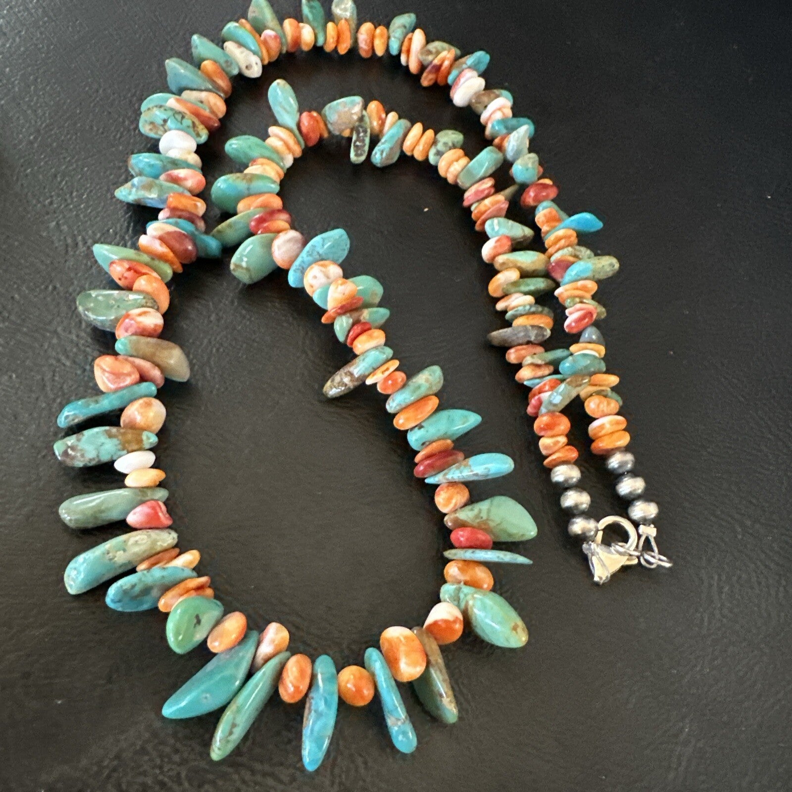 Green Turquoise Spiny Oyster Nugget Sterling Silver Necklace 18" 18092