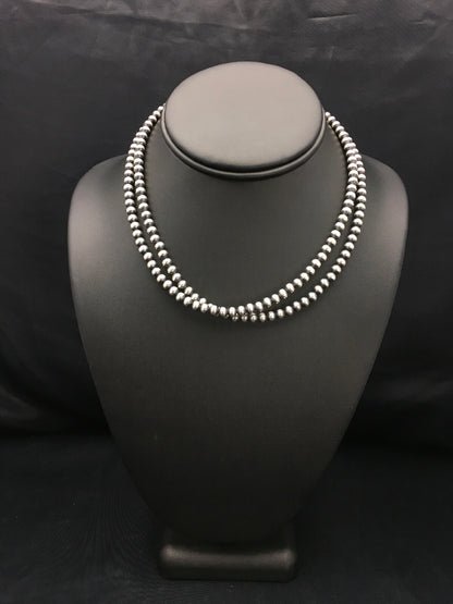 Native American 5mm Sterling Silver Beads Navajo 30" Single Strand Necklace