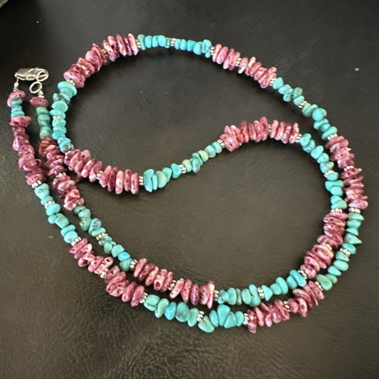 Mens  Spiny Blue Turquoise Navajo Sterling Silver Necklace 24” 18161