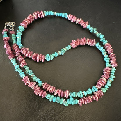 Mens  Spiny Blue Turquoise Navajo Sterling Silver Necklace 24” 18161