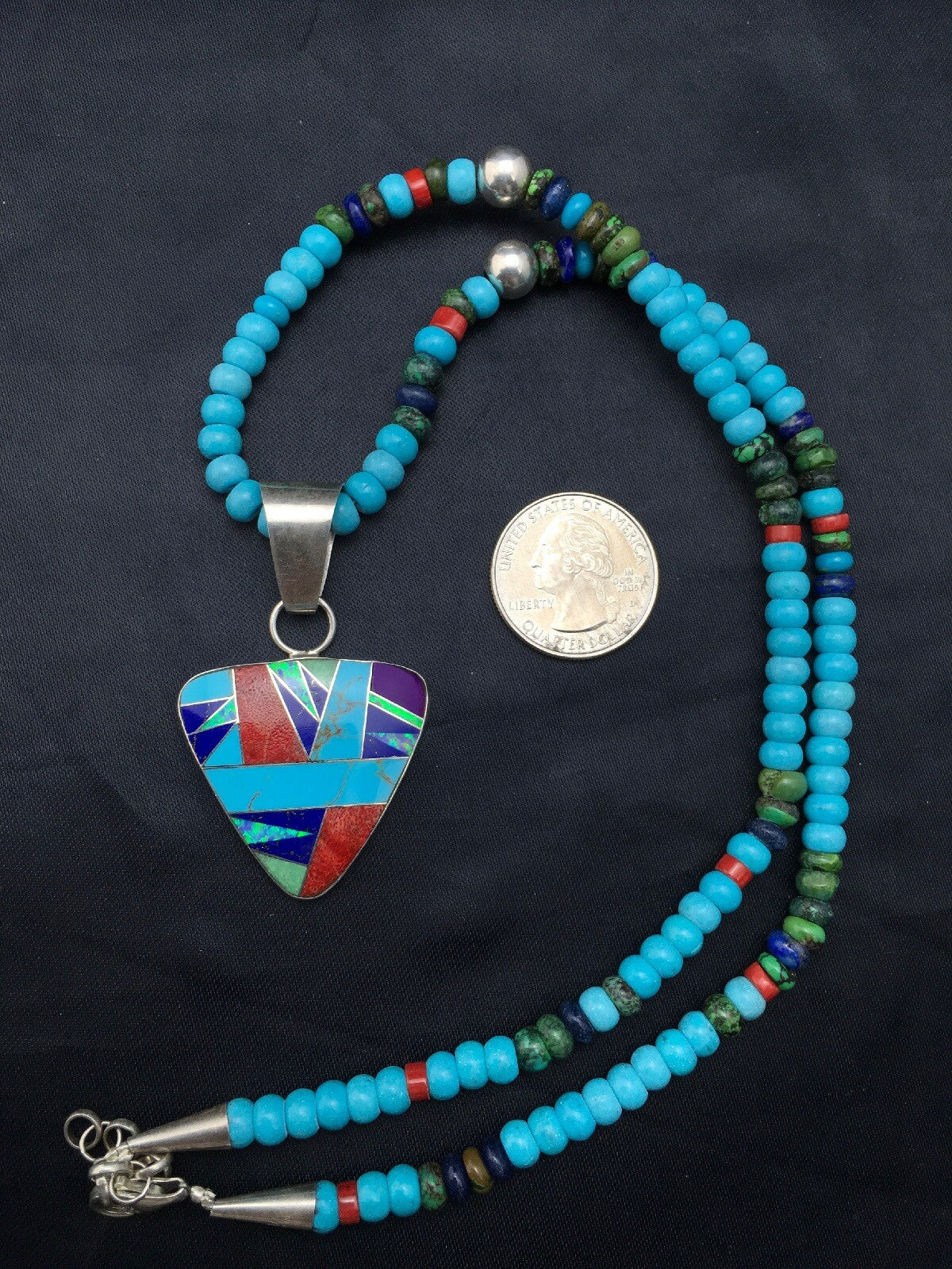 Blue Turquoise Pendant Navajo Sterling Silver Necklace 21" 4277