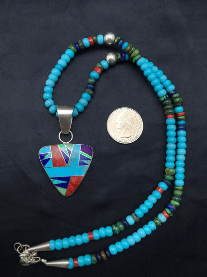 Blue Turquoise Pendant Navajo Sterling Silver Necklace 21" 4277