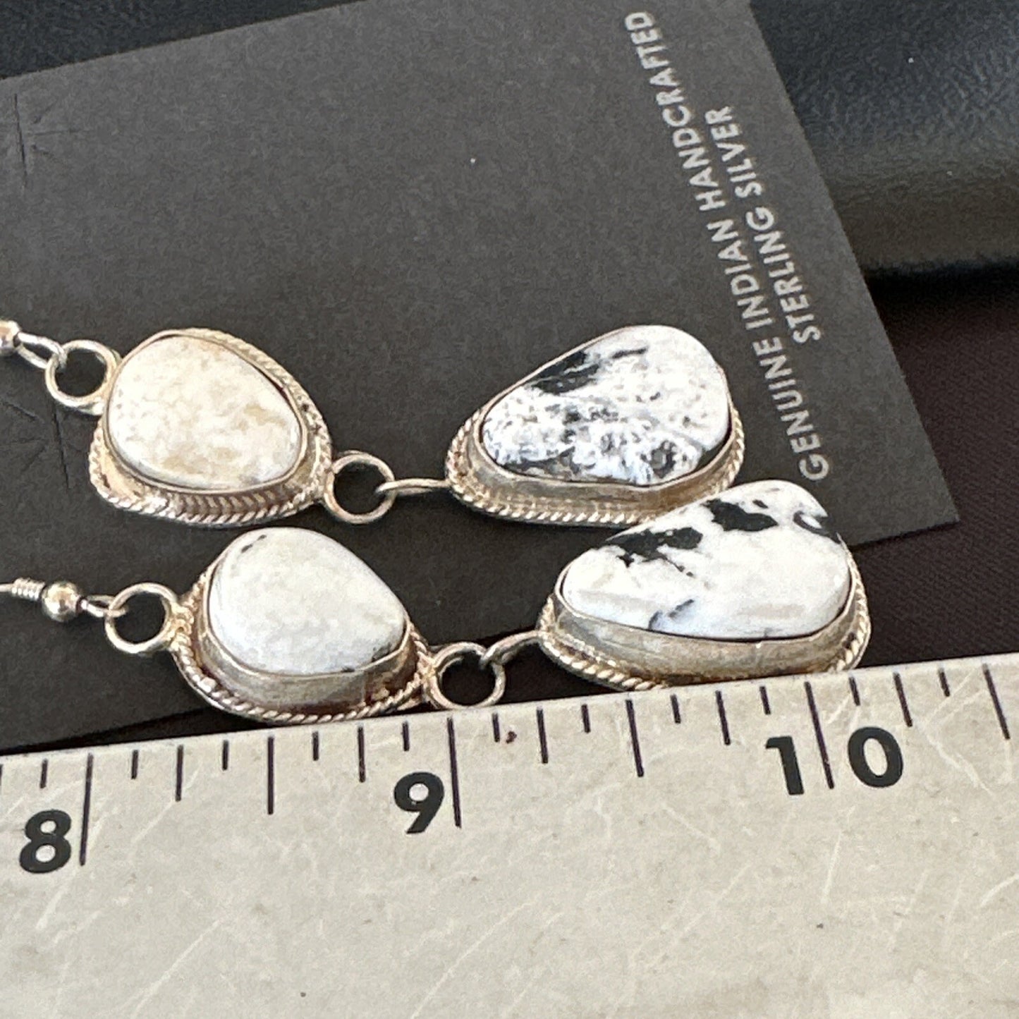 Womens White Buffalo Turquoise Navajo Sterling Silver Dangle Earrings 2” 17962