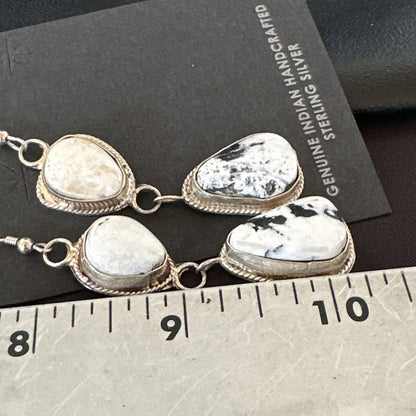 Womens White Buffalo Turquoise Navajo Sterling Silver Dangle Earrings 2” 17962