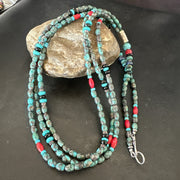 Men's Blue Spiderweb Turquoise Tube 3S Navajo Necklace 30" | Sterling Silver | Authentic Native American Handmade | 17886