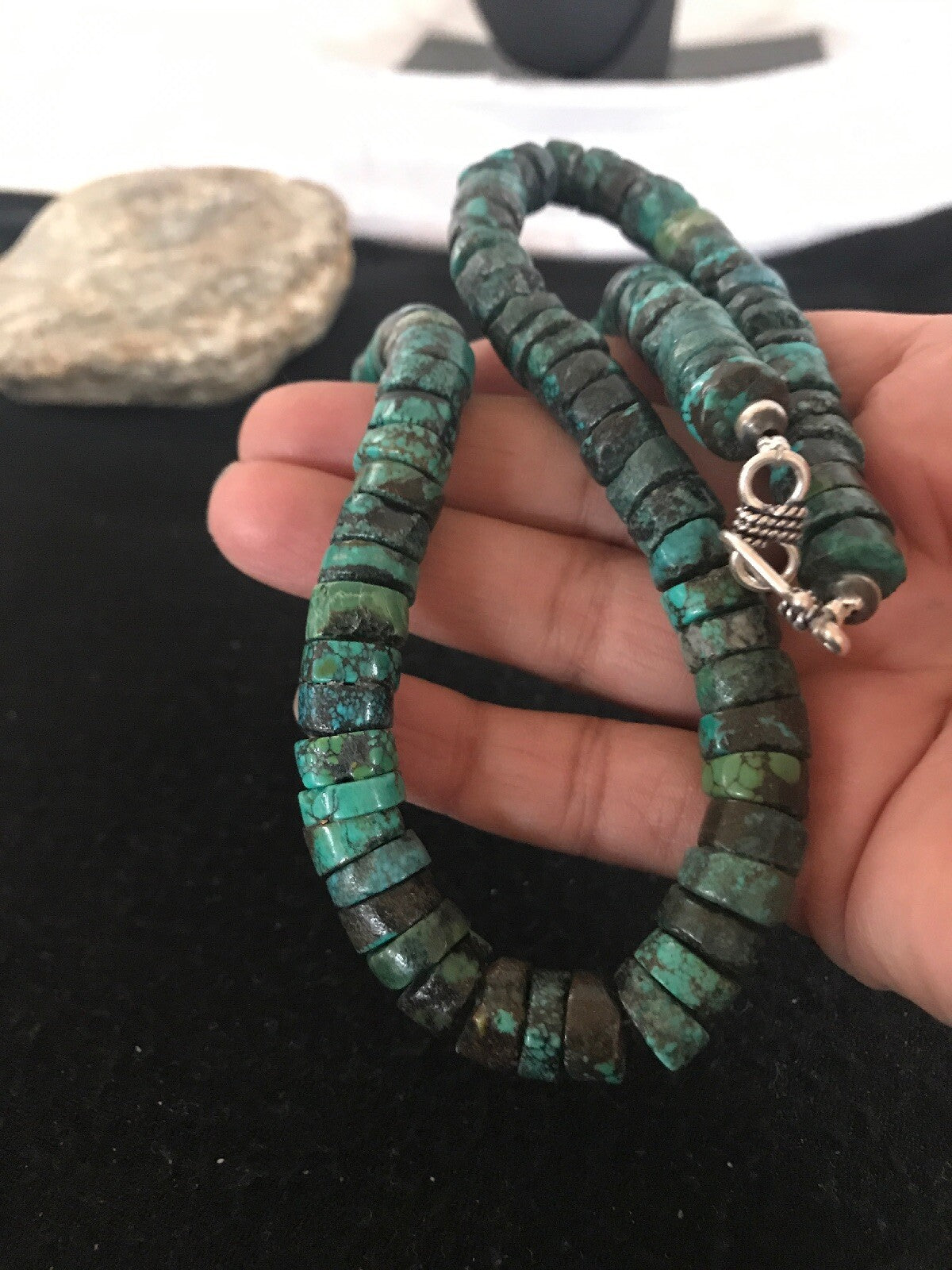 Southwestern Turquoise Heishi Sterling Silver Bead Necklace 10mm 20” 8505