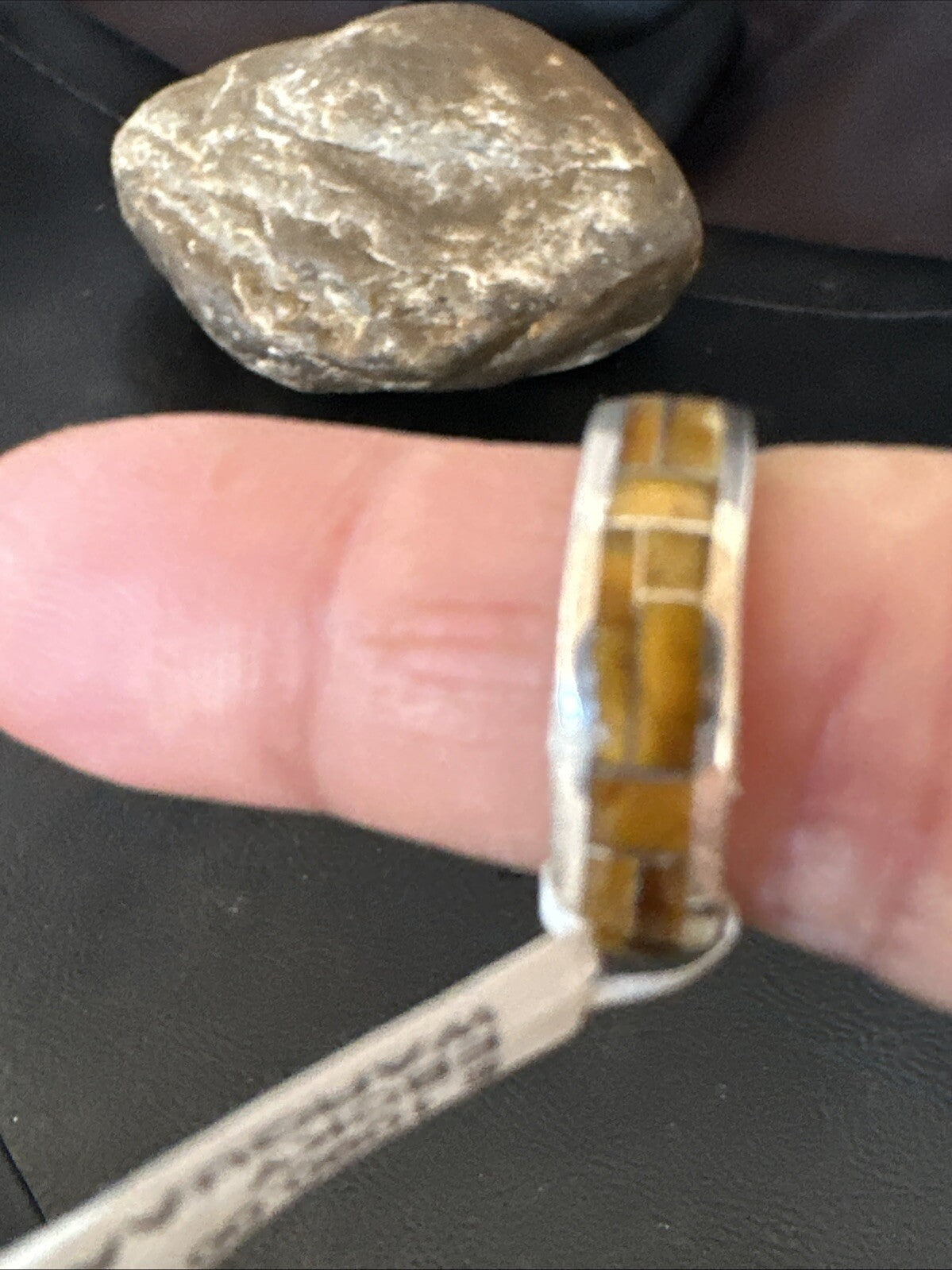 Women Coffee Tigers Eye Navajo Sterling Silver Inlay Ring Size 6.5 18703