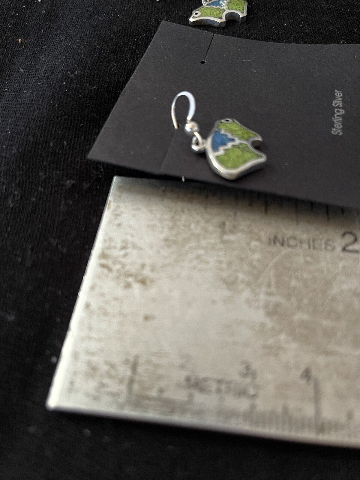Blue Lapis & Green Turquoise Sterling Silver Bear Inlay Earrings 0.25" 01509