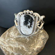 Tufa Cast Men White Buffalo Turquoise Navajo Cuff Bracelet | Sterling Silver | Authentic Native American Handmade | 19354