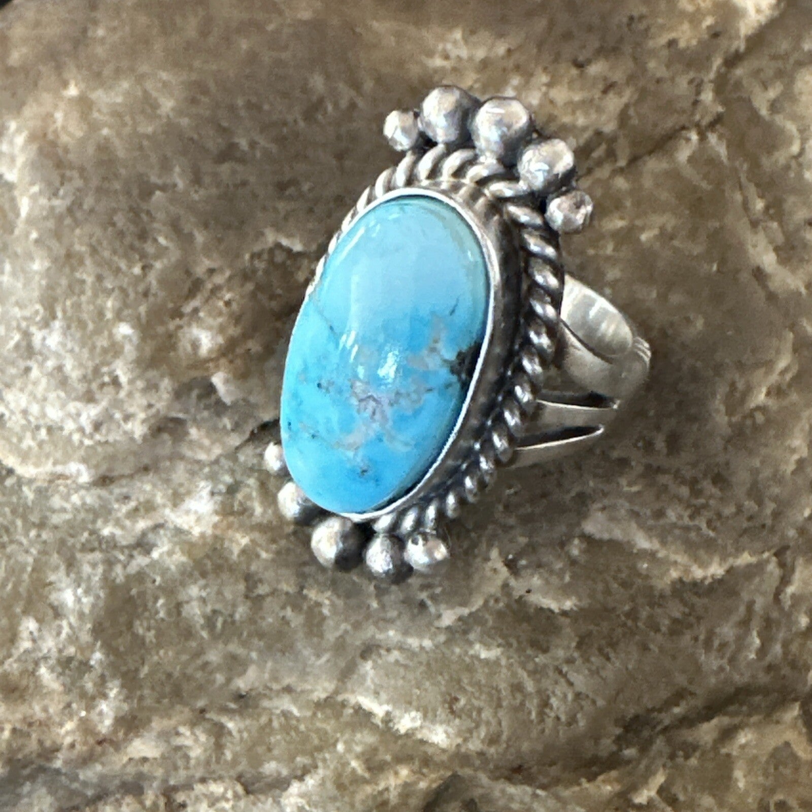 Blue Kingman Turquoise Native American Navajo Sterling Silver Ring Size 6 18594