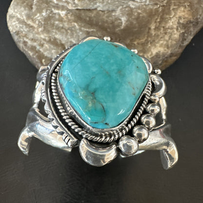 Tufa Women Blue Kingman Turquoise Navajo Sterling Silver Cuff Bracelet 19349
