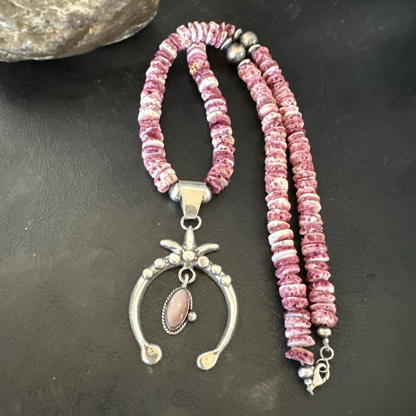 Purple Spiny Oyster MOP Naja Pendant Navajo Sterling Silver Necklace 17870