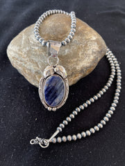 Men's Lapis Lazuli Pendant Beads Necklace | Sterling Silver | Authentic Native American Handmade | 1210