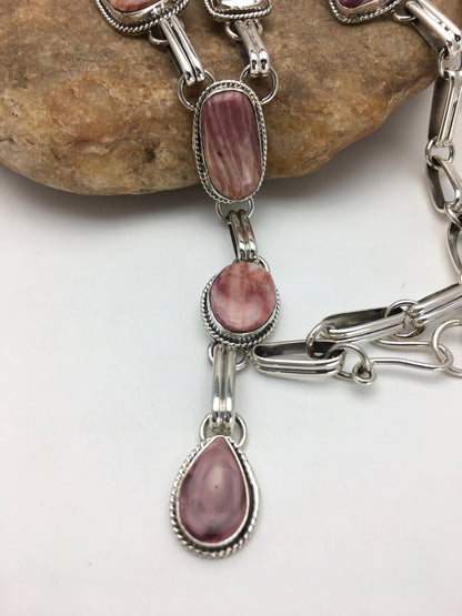 Native LARIAT Purple Spiny Oyster Necklace Navajo Sterling Silver 02793