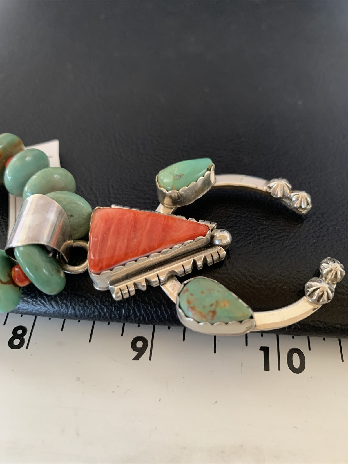 Royston Turquoise & Spiny Oyster Pendant Navajo Sterling Silver Necklace 02042
