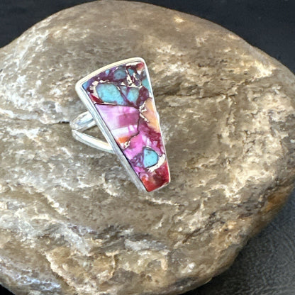 Blue Turquoise Spiny Oyster Southwestern Sterling Silver Ring Size 6 18473
