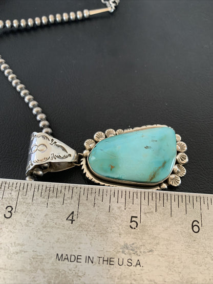 Mens Royston Turquoise Pendant Navajo Pearls Sterling Silver Necklace 02111N
