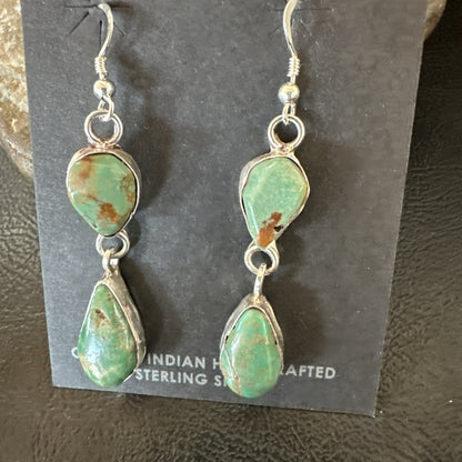 Green Royston Turquoise Navajo Sterling Silver Dangle Earrings 19405
