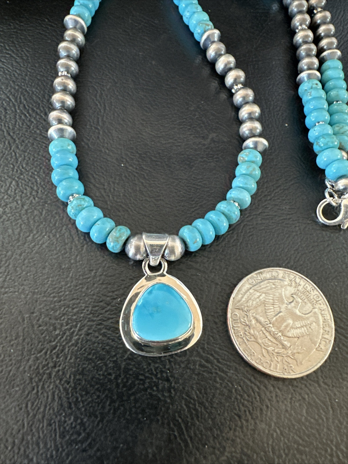 WoMens Blue Kingman Turquoise Pendant Navajo Sterling Silver Necklace 21" 17959