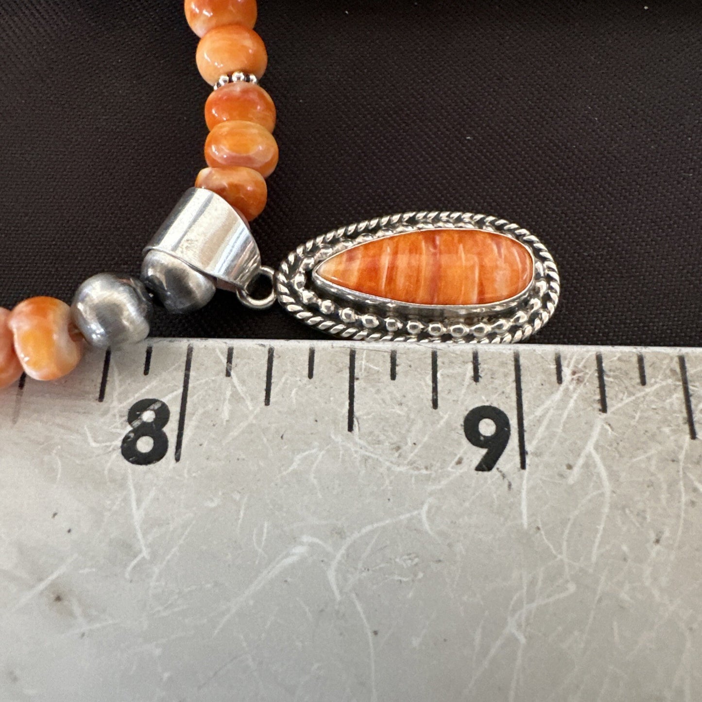 Orange Spiny Oyster Navajo Pearls Sterling Silver Necklace Pendant 18678