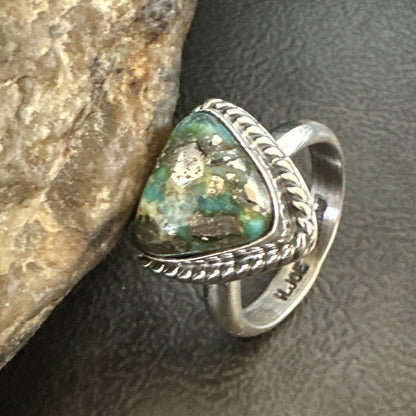 Womens Blue Sonoran Turquoise Navajo Sterling Silver Ring Size 10.5 18005