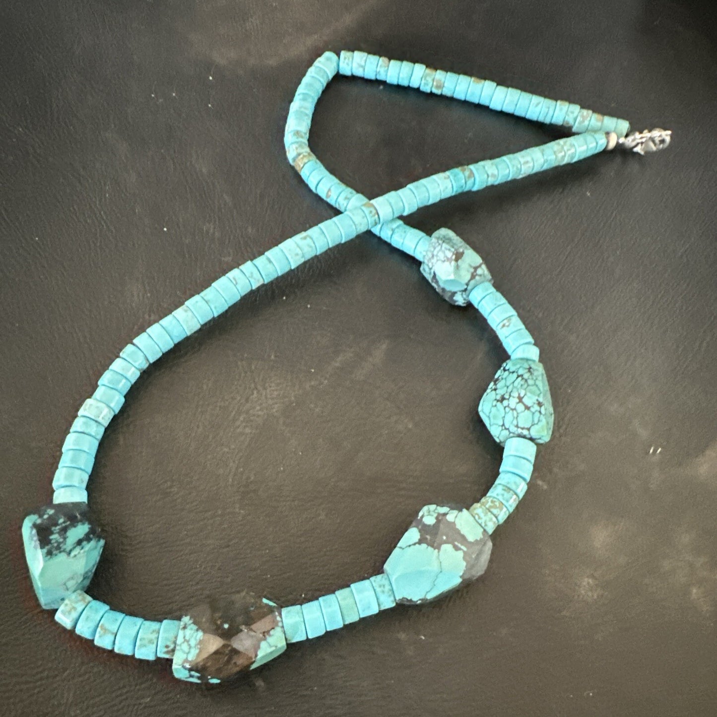 Native Turquoise Nugget Heishi Bead Navajo Sterling Silver Necklace 17807