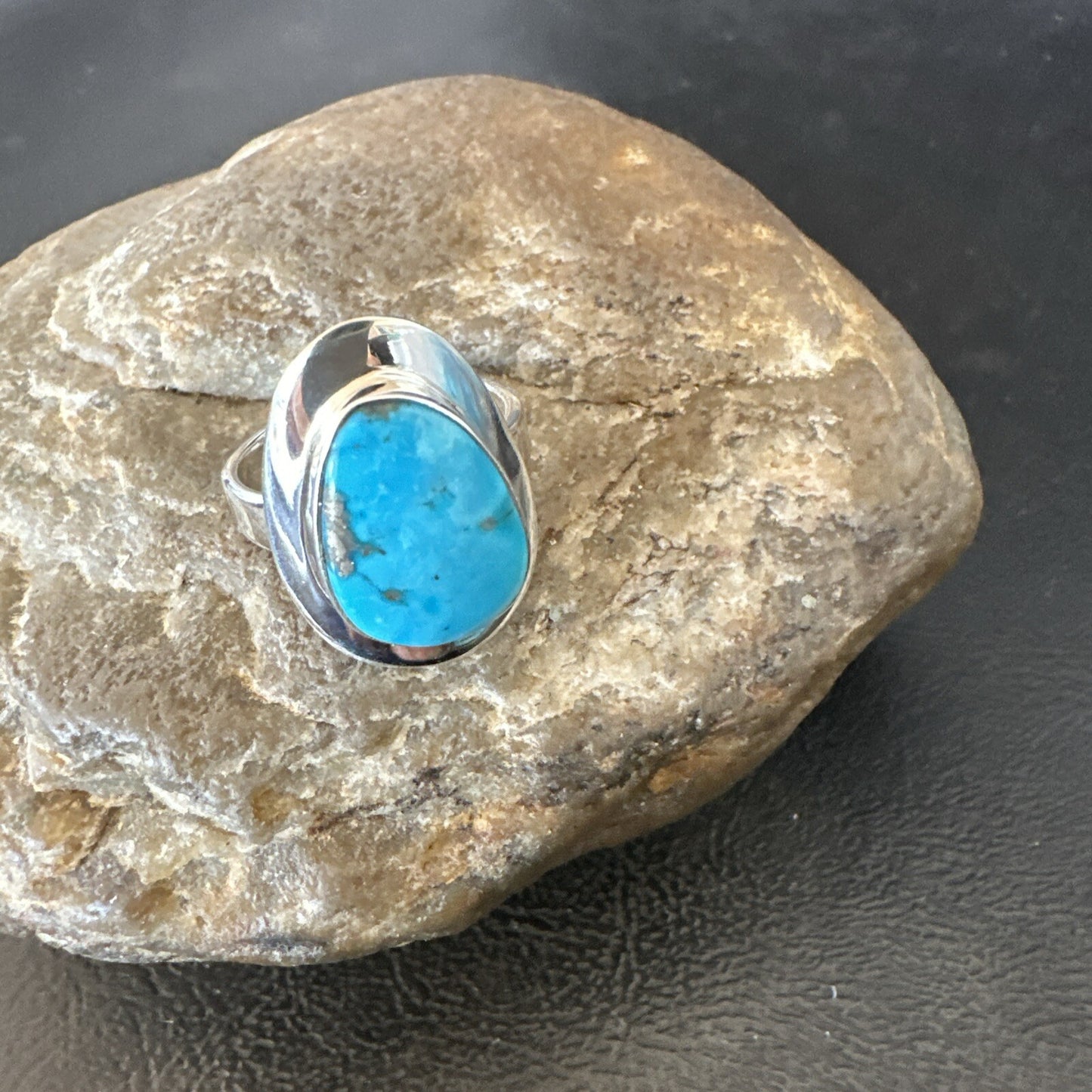 Southwestern Sterling Silver Blue Kingman Turquoise Ring Size 8 18517