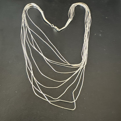 Graduated Bib Heishi Liquid All Sterling Silver 10S Necklace 20" 17244