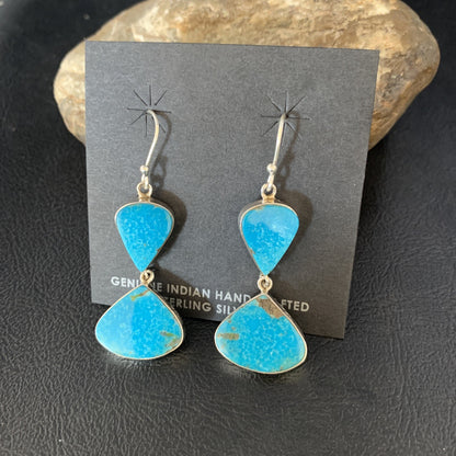 Kingman Turquoise Navajo Sterling Silver Dangle Earrings 1.5" 14013