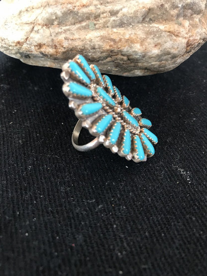 Blue Turquoise Southwestern Sterling Silver Cluster Ring Size 7.5 03471
