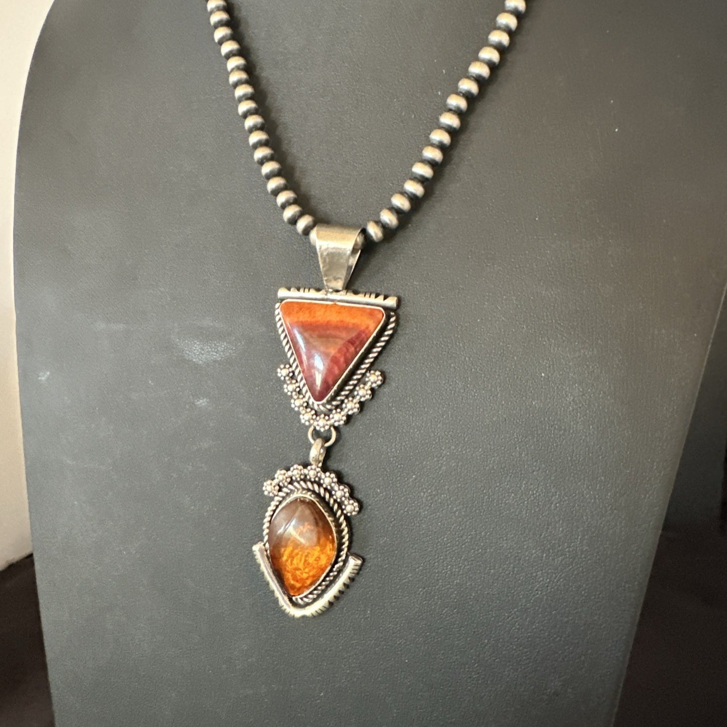 Multicolor Turquoise Spiny Navajo Sterling Silver Cluster Pendant Necklace 19684