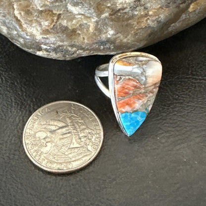 Blue Turquoise Spiny Oyster Southwestern Sterling Silver Ring Size 6 18470