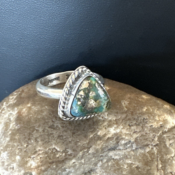 Women's Blue Sonoran Turquoise Navajo Ring Size 10.5 | Sterling Silver | Authentic Native American Handmade | 18005