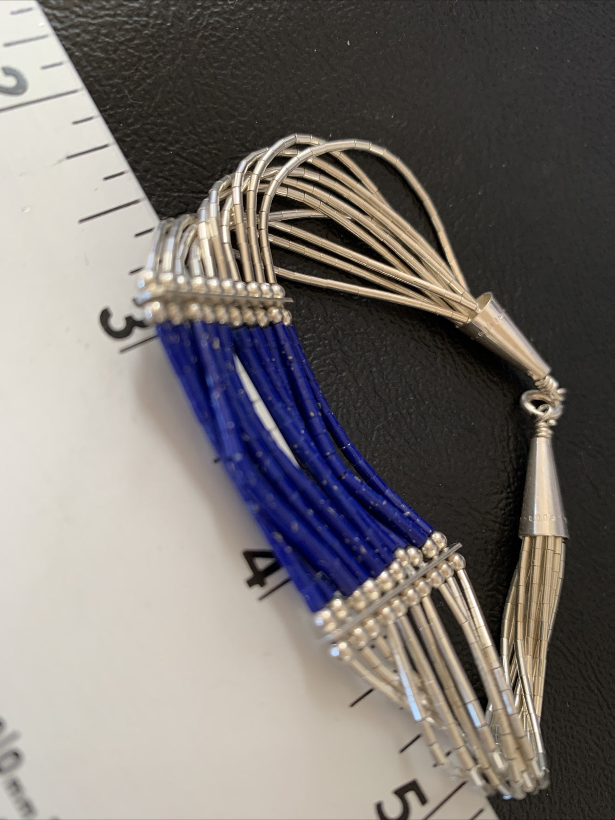 Blue Lapis Liquid Heishi Tubes 10 Strands Sterling Silver Bracelet 7.25" 12635