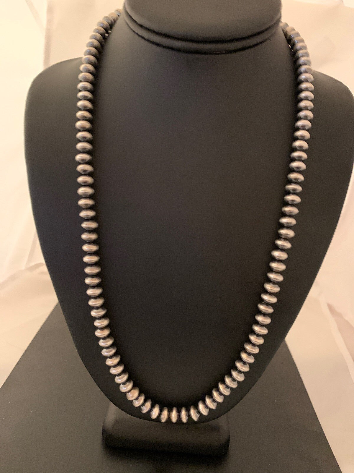 Navajo Pearls Rondelles 8 mm Sterling Silver Bead Necklace 24" 4665