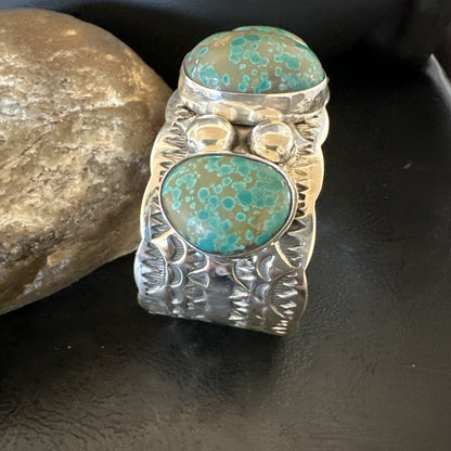 Navajo Green Royston TURQUOISE Stamped Sterling Silver Cuff Bracelet 17943